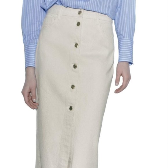 ZARA DENIM MIDI SKIRT WITH BUTTONS ECRU SIZE XS | 0108/226/712 - Picture 4 of 5
